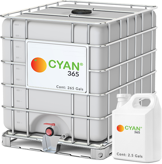 A 265 gallon ICB Tank and a 2.5 gallon container of CYAN 365®