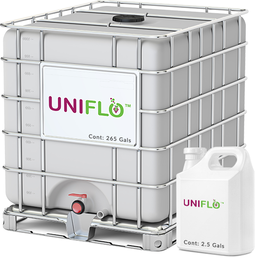 A 265 gallon ICB Tank and a 2.5 gallon container of UNIFLO™